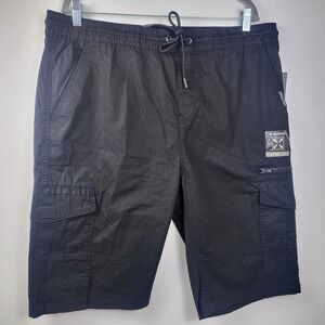 NEW Akademiks Men's Black Cargo Shorts Drawstring Elastic Waist 2XL 40Wx12L